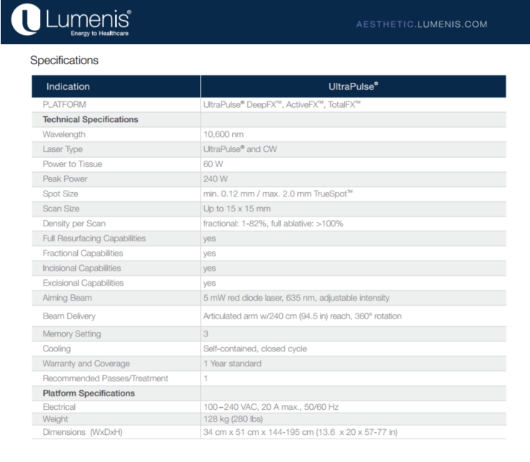 Lumenis® ActiveFX Specifications